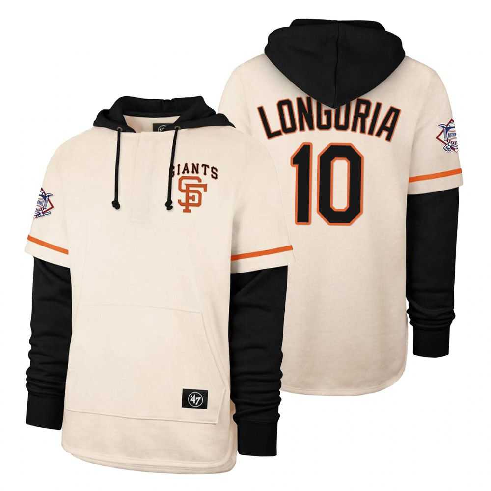 Men San Francisco Giants 10 Longoria Cream 2021 Pullover Hoodie MLB Jersey